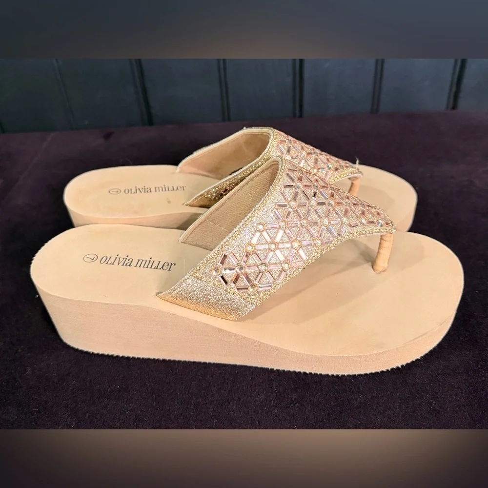 Olivia Miller Gold and Purple Women's Wedge Sandals